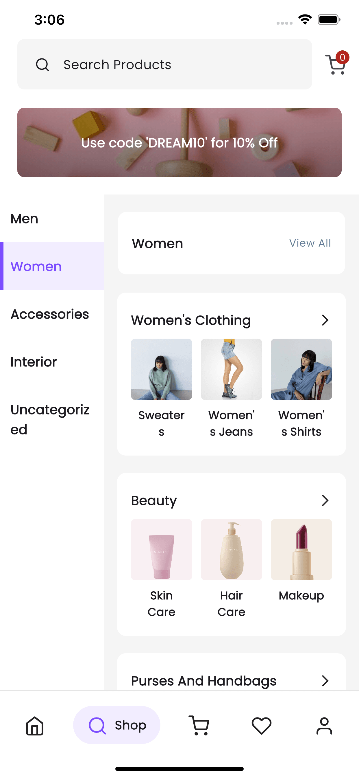 DreamCart product category and navigation – Flutter WooCommerce mobile app