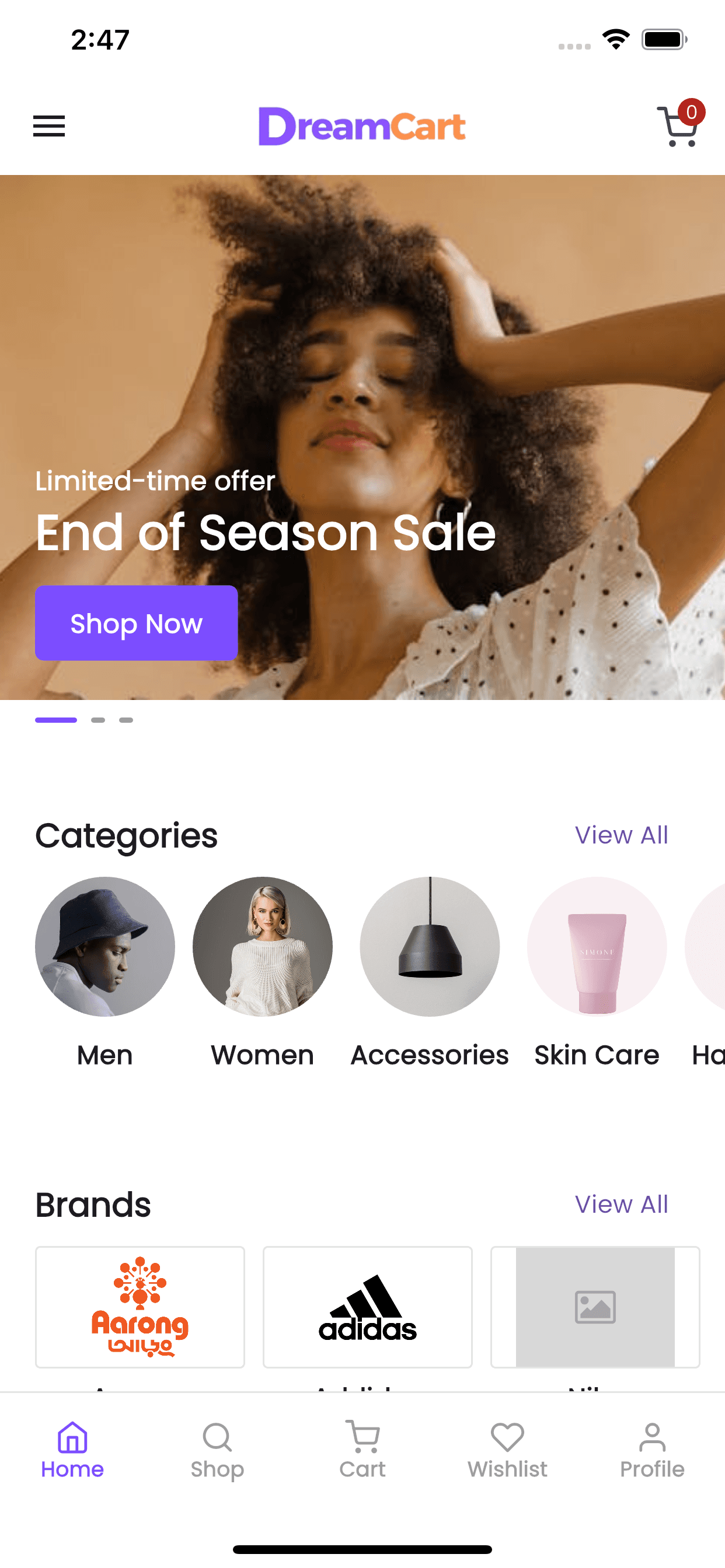 DreamCart Android – WooCommerce Flutter app DreamCart Android app home screen – Flutter WooCommerce ecommerce mobile app