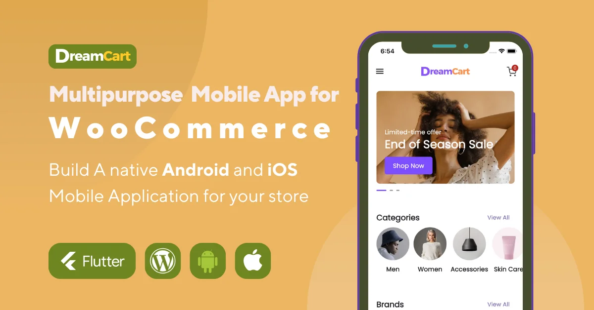 DreamCart - WooCommerce to native Android & iOS. Cart, checkout, push notifications.